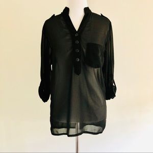 🧨 4/$25 Shear Black Blouse w / Button up Sleeves